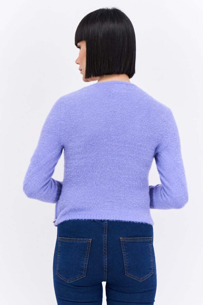 Asos Design Women Crew Neck Faux Fur Sweater, Lilac - Image 3